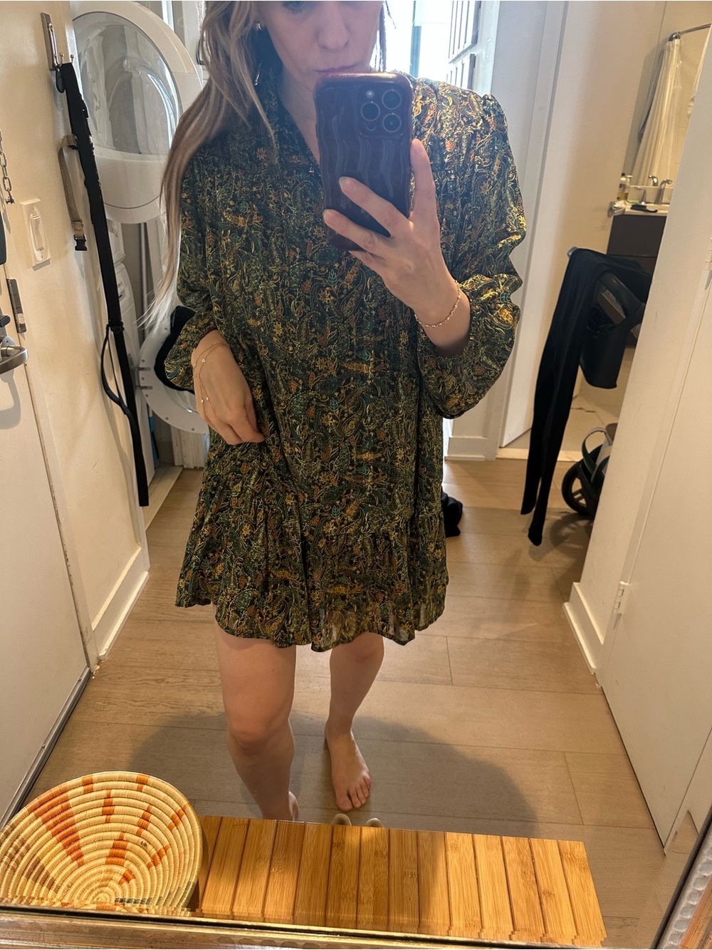 Zara Green Paisley Tiered Mini Dress